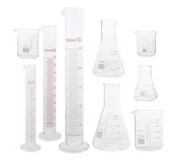 DIYEAH Ensemble de Verrerie de Laboratoire en Verre 9 Pièces Bécher Gradué et Bouteille Conique 50-250ml pour Applications Scientifiques et Éducatives