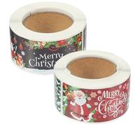 DIYEAH Étiquettes Autocollantes de Noël Rectangulaires en Papier Couché 2 Rouleaux Autocollants Multifonctions «Merci» et «Joyeux Noël» pour Emballages Présents Fermeture Délicate