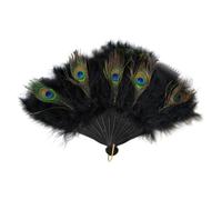 DIYEAH Fans de Danse en Plumes de Paon Noir, éventail Pliant, Accessoire à Main, Design Chinois Unique, pour Performances et Anniversaires