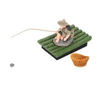 DIYEAH Figurine de Pêcheur Chinois Ancien Flottante pour Aquarium, Décor | Bambou Vert, Panier Ovale Inclus, Pvc Métal Écume, pour Bassin et Bac, Détail Artisanal Réaliste