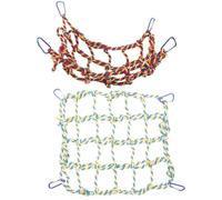 DIYEAH Filet Suspendu en Corde de Coton Colorée pour Perroquets et Petits Animaux - Hamac D’Escalade Tissé 4 Crochets - Filet à Grimper pour Cage, Balançoire Ludique pour Oiseaux