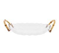 DIYEAH Fruit Bowl Transparent à Poignées en Bambou, Grand Panier Décoratif | Cuivre, Bois et Pet, Design Double Anse avec Motif Feuille, Bonbons et Table Basse