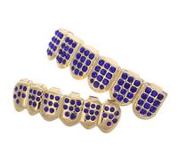 DIYEAH Grilles Dentaires Hip Hop en Cuivre et Cristaux Or, Accessoires Complets Unisexes pour Costume Halloween, Dents de Vampire Élégantes pour Fête et Déguisement
