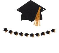 DIYEAH Guirlande de Chapeaux de Graduation Noire Franges, Bannière Suspendue Décorative pour Fête de Remise de Diplômes 2023, Décoration Photo et Ambiance Festive