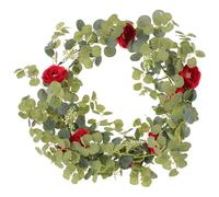 DIYEAH Guirlande Décorative de Roses Artificielles Rouges 8 Têtes d'Eucalyptus Couronne Suspendue pour Porte Décoration Murale pour Saint-Valentin Mariage et Intérieur Ornement
