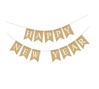 DIYEAH Guirlande Décorative en Lin 1 Pièce, Fanion à Suspendre Happy New Year, Drapeaux du Nouvel An pour Décoration de Fête Intérieure et Extérieure, Accessoire Créatif pour Événement