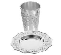 DIYEAH Kiddush Wine Cup Set with Saucer for Shabbat Plated Alloy Liquor Glass for Jewish Tradition and Elegant Dining