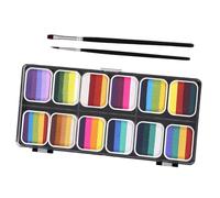 DIYEAH Kit de Maquillage Professionnel 12 Couleurs Dégradées, Peinture Corporelle Visage et Corps, Palette Aquarelle Lavable avec 2 Pinceaux, Maquillage Halloween, Cosplay et Fêtes