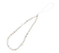 DIYEAH Lanière pour Téléphone Portable à Perles en Pâte Polymère Motif Lune et Étoile, Femme, Léger et Résistant, Artisanale, Taille Unique, Style Délicat, Couleur Blanche, Décoration Mobile