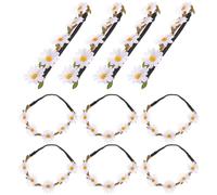 DIYEAH Lot de 10 Bandeaux à Fleurs de Marguerite Blanc Cassé, Serrage-tête Artificiel Taille Unique, Couvre-chefs Créatifs pour Femmes, Couronnes de Mariage et Fêtes Élégantes