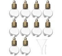 DIYEAH Lot de 10 Breloques Pendentifs Mini Bouteilles en Verre Transparentes 6mm Bouchon à Vis en Cuivre Ancien pour Créations Bijoux Diy, Charms Globe Verre, pour Fabrication Colliers