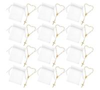 DIYEAH Lot de 12 sets de Mini Bracelets Chapelet Imitation Or et Perles Blanches 7X9 CM pour Baptême Communion et Mariage Bracelet Religieux de Prière Croix avec Breloques Accessoire