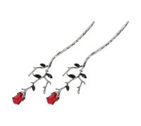 DIYEAH Lot de 2 Bâtonnets à Cheveux Chinois Rouges en Alliage de Zinc Fleurs de Rose, Résistants la Décoloration, pour Coiffures Chignon Élégantes Lors D'occasions Spéciales