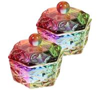 DIYEAH Lot de 2 Bols à Manucure en Verre avec Couvercle, Bol à Nail Art pour Poudre à Tremper, Gobelet de Nettoyage pour Stylo à Ongles, Petit Format Hexagonal Rayé, Outil Nail Art