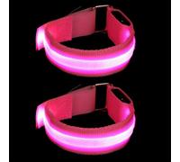 DIYEAH Lot de 2 Brassards LED Lumineux Rechargeables Rose pour Course à Pied, Accessoires de Sécurité Réfléchissants, Bracelets Fluorescents D’extérieur pour Jogging Nocturne