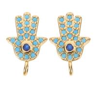 DIYEAH Lot de 2 Breloques Main de Hamsa en Laiton Plaqué Or 18K Strass Pendentifs Porte-Clés Vintage Ésotériques pour Création Bijoux DIY Boucles D’Oreilles et Bracelets Accessoires