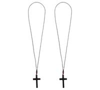 DIYEAH Lot de 2 colliers crucifix en bois - Pendentif croix catholique pour femme - Colliers religieux unisexes pour la prière, la foi et l'église - Amulette bénie