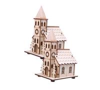 DIYEAH Lot de 2 Décorations de Noël Lumineuses en Bois Petites Maisons D’Église Double Sapin Kaki Ornement Délicat pour Décoration de Bureau à Domicile et Vitrine Festive