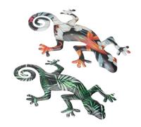 DIYEAH Lot de 2 Décorations Murales Gecko en Métal Bicolore pour Intérieur et Extérieur, Sculpture Artisanale Réaliste, Ornements Muraux Résistants et Colorés pour Jardin et Maison