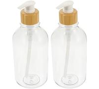 DIYEAH Lot de 2 Distributeurs de Savon 500ml, Flacon Pompe en Bambou Blanc et Pet Transparent, Bouteille Rechargeable pour Shampoing ou Gel Douche, Salle de Bain et Cuisine