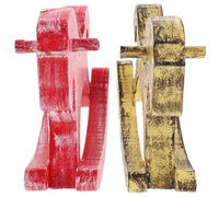 DIYEAH Lot de 2 Figurines de Cheval à Bascule en Bois Peint Décorations de Table Vintage Rouge et Jaune Sculptures Artisanales Mini Cheval à Bascule Décoratif pour Décoration