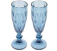 DIYEAH Lot de 2 Flûtes en Verre Bleu 150ml pour Mariage et Fête, Élégantes, Faciles à Nettoyer, Style Vintage et Contemporain