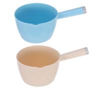 DIYEAH Lot de 2 Louches à Eau Japonaises en Plastique, Petite Taille, Couleurs Bleu Clair et Beige, Cuillères Multifonctions pour Maison, la Cuisine et Jardin, Ergonomiques et Légères