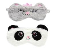 DIYEAH Lot de 2 Masques de Sommeil Pelucheux Yeux, Cache-œil Créatif Motif Panda Noir et Blanc Ours Gris Couronné, Doux, Respirant, Confortable pour Voyage, Maison et Sieste