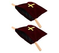 DIYEAH Lot de 2 Paquets à Offrandes pour L’église en Velours Rouge Foncé 43 X 25 Cm avec Poignée en Bois, Panier à Dons Brodé Croix pour Communion, Baptême et Collecte Religieuse