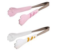 DIYEAH Lot de 2 Pinces Alimentaires en Acier Inoxydable Embouts Silicone Forme Patte de Chat, Taille Moyenne, Couleurs Blanc et Rose, pour Salades, Barbecue Cuisine Couleur Aléatoire