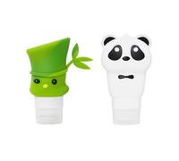 DIYEAH Lot de 2 Set de Set de Flacons Distributeurs de Lotion en Plastique 60ml 90ml, Design Panda et Bambou, Contenant de Savonnette Liquide et Flacon de Shampoing Couleur Aléatoire