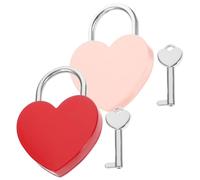DIYEAH Lot de 2 sets de Cadenas à Clé de Cœur Rouge et Rose Grand Format Cadenas de Voyage et Mini Serrure Vintage Sécurisée pour Présent Couple Saint-Valentin