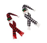 DIYEAH Lot de 2 Sets de Housses de Bouteille de Vin Noël Bonnet et Écharpe Tricotée Décoration Festive Rouge et Noir Noir et Blanc Accessoire Déco de Table Cuisine et Fête
