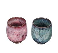 DIYEAH Lot de 2 Tasses à Thé en Céramique Résistantes à la Chaleur Style Rétro 1 Verte 1 Rouge Service à Thé Décoratif pour Infusion pour Maison et Réunions Entre Amis