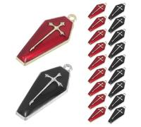 DIYEAH Lot de 20 Pendentifs Croix en Alliage Technique Goutte D'huile, Perles Artisanales Rouges et Noires, Breloques Halloween et Noël, Accessoires Créatifs pour Bijoux Faits
