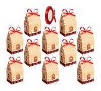 DIYEAH Lot de 24 Boîtes en Carton pour Bonbons de Noël, Coffret Présent Festif Motif Maison Vintage, Inclut 1 Rouleau de Ruban Rouge, Boîtes D’emballage Papier pour Fêtes Style Aléatoire