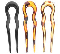 DIYEAH Lot de 3 Baguettes à Cheveux Vintage Forme U Grand Modèle, Épingles Françaises à Chignon en Résine Noire et Léopard Rouge/jaune, Accessoires pour Cheveux Femmes Adolescentes Usage