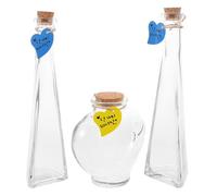 DIYEAH Lot de 3 Bouteilles en Verre Transparent Bouchon Liège, 2 Flacons Triangulaires 1 Flacon Central, pour Cérémonie de Sable Mariage, Bouteilles à Souhaits Artisanales Décoration