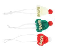 DIYEAH Lot de 3 Mini Bonnets de Noël Tricotés à la Main avec Sangle Réglable Chapeaux Décoratifs pour Petits Animaux de Compagnie Couleurs Rouge Vert et Blanc Accessoires Festifs