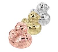 DIYEAH Lot de 3 Ornements Décoratifs de Canard Disco en Verre Miroir, Boules Disco Compactes en Verre Réfléchissant Doré, Argenté et Rose, Décoration de Table Originale pour Salon et