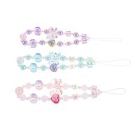 DIYEAH Lot de 3 porte-clés en perles pour téléphone portable, cordon en plastique, cœur, dragonne, cordon pour appareil photo, décoration quotidienne, festival