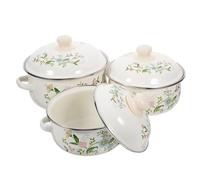 DIYEAH Lot de 3 Set de Mini Marmites à Soupe Émaillées 16-18-20 Cm, Fond Plat Antiadhésif Double Poignée, Petites Casseroles Polyvalentes pour Cuisson Rapide Cuisine et Restauration
