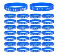 DIYEAH Lot de 30 bracelets en silicone bleus pour la remise des diplômes (2026), parfaits pour les enseignants et les élèves. Accessoires de fête et cadeaux pour les invités.