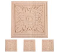 DIYEAH Lot de 4 Appliques décoratives en Bois - Incrustations carrées sculptées en Bois pour Meubles - Décalcomanies en Non peintes - Appliques en à Faire soi-même pour la décoration de