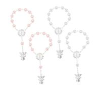 DIYEAH Lot de 4 Bracelets Chapelets pour Bébé 14 Cm en Métal Argenté avec Pendentif Ange Gardien, Présents de Baptême pour Fille, Faveurs de Baptême, Décorations pour Événements Religieux
