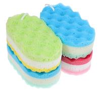 DIYEAH Lot de 4 Éponges de Bain Exfoliantes, en Éponge Loofah Douce, 3 Couches, Couleurs Assorties Jaune, Rouge et Bleu, Accessoire Bain pour Gommage Corporel, Mousse Abondante, Taille
