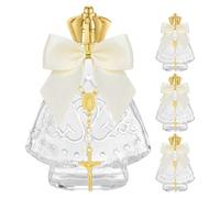 DIYEAH Lot de 4 Flacons pour Eau Bénite en Verre avec Capuchon Couronne | Récipients pour Eau de Bénédiction, Croix Dorée et Décor en Relief, Usage pour Baptême, Souvenir de Communion