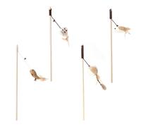 DIYEAH Lot de 4 Jouets pour Chat avec Clochette Anneau, Plume en Coton et Bois, Accessoires Interactifs pour Chat et Chaton à Utiliser à Maison