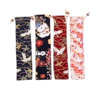 DIYEAH Lot de 4 Pochettes Pliables pour Éventails Pliants en Tissu Réutilisable Cordon de Serrage, Motifs Grues Japonaises, Tailles Variées, Housse Pratique pour Rangement et Transport