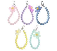 DIYEAH Lot de 5 Dragonnes de Téléphone Fleurie en Perles Colorées Pendentif Détachable Bracelet de Téléphone Amovible Cordon Porte-Clés Floral pour Usage Quotidien et Voyage